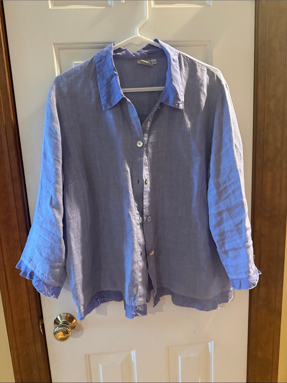Women’s Casual Linen Button-Up Shirt - Light Blue